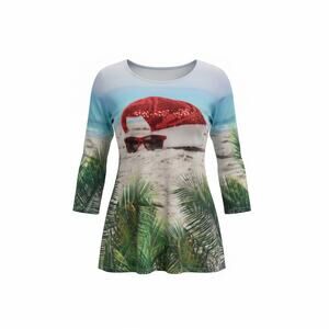 Sun Bay Beach Christmas Santa Hat Top Women’s Large 3/4 Sleeve